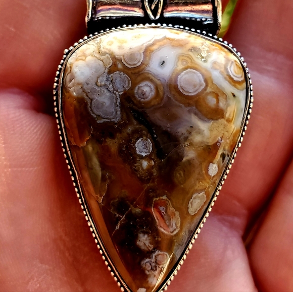 New Ocean Jasper Antique Design 925 Silver Pendant. - Picture 3 of 14